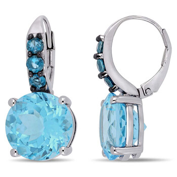 Bông tai Amour 15 1/4 Ct Tgw Blue Topaz - Sky Blue Topaz - London Leverback Earrings Silver Black Rhodium Plated Jms005172