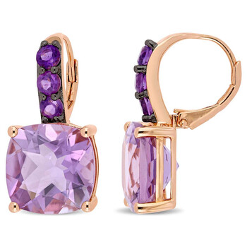 Amour 15 1/2 Ct Tgw Rose De France Amethyst-Africa Leverback Earrings Pink Silver Black Rhodium Plated Jms005173 1 Bông tai Amour 15 1/2 Ct Tgw Rose De France Amethyst-Africa Leverback Earrings Pink Silver Black Rhodium Plated Jms005173