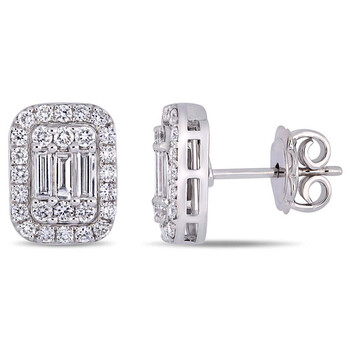 Bông tai Amour 1 2/5 Ct Round And Parallel Baguette Diamonds Tw Stud Earrings 14K Gold White Gh Si Jms005176