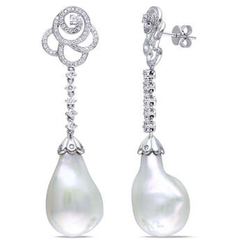 Bông tai Amour 1 Ct Diamond Tw 13 - 13.5 Mm White Freshwater Cultured Pearl Ear Pin Earrings 14K White Gold Gh Si Jms005438