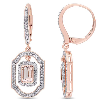Bông tai Amour 3/5 Ct Diamond Tw And 1 1/10 Ct Tgw Morganite Leverback Earrings 14K Pink Gold Gh Si Jms005465