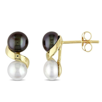 Bông tai Amour 10K Yellow Gold 5.5-6 Mm Freshwater Cultured Black And White Pearl Stud Earrings