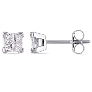 Amour 10K White Gold 1/2 Ct Tdw Diamond Stud Earrings 1 Bông tai Amour 10K White Gold 1/2 Ct Tdw Diamond Stud Earrings