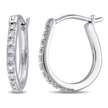 Bông tai Amour 10K White Gold 1/10 Ct Tdw Diamond Hoop Earrings
