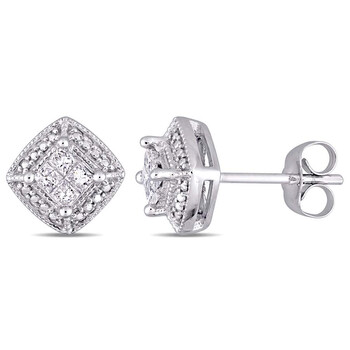 Amour 10K White Gold 1/4 Ct Tdw Diamond Stud Earrings 2 Bông tai Amour 10K White Gold 1/4 Ct Tdw Diamond Stud Earrings