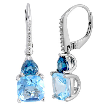 Bông tai Amour 0.03 Ct Diamond Tw And 6 Ct Tgw Blue Topaz - Sky Blue Topaz - London Leverback Earrings Silver Gh I2;I3