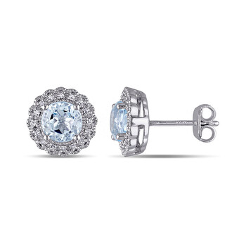 Bông tai Amour 1/10 Ct Diamond Tw And 2 Ct Tgw Blue Topaz - Sky Ear Pin Earrings Silver Gh I2;I3