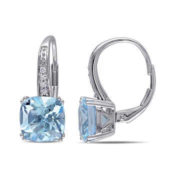 Bông tai Amour 0.06 Ct Diamond Tw And 5 Ct Tgw Blue Topaz - Sky Leverback Earrings 10K White Gold Gh I2;I3