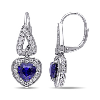 Bông tai Amour 5 1/2 Ct Tgw Created Shappire Created White Sapphire Leverback Earrings Silver