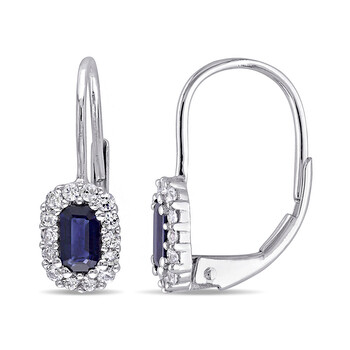 Bông tai Amour 1 Ct Tgw Sapphire White Sapphire Leverback Earrings 10K White Gold