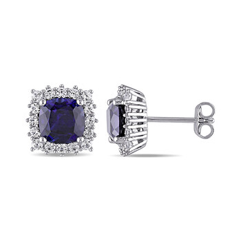 Amour 4 7/8 Ct Tgw Created Shappire Created White Sapphire Ear Pin Earrings Silver 1 Bông tai Amour 4 7/8 Ct Tgw Created Shappire Created White Sapphire Ear Pin Earrings Silver