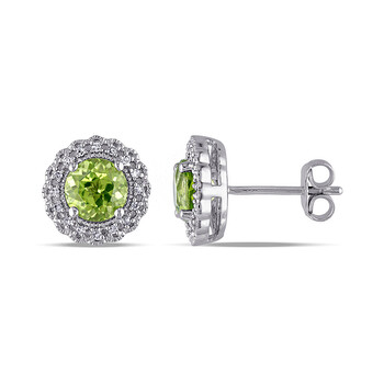 Bông tai Amour 1/10 Ct Diamond Tw And 1 4/5 Ct Tgw Peridot Ear Pin Earrings Silver Gh I2;I3