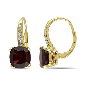 Bông tai Amour 0.06 Ct Diamond Tw And 6 1/6 Ct Tgw Garnet Leverback Earrings 10K Yellow Gold Gh I2;I3