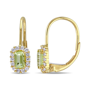 Bông tai Amour 7/8 Ct Tgw Peridot White Sapphire Leverback Earrings 10K Yellow Gold