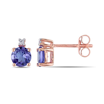 Bông tai Amour 0.02 Ct Diamond Tw And 1 1/10 Ct Tgw Tanzanite Ear Pin Earrings 10K Pink Gold Gh I2;I3