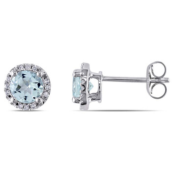 Bông tai Amour Diamond And Aquamarine 10K White Gold Stud Earrings