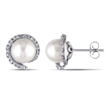 Bông tai Amour 1/10 Ct Diamond Freshwater Pearl Stud Earrings