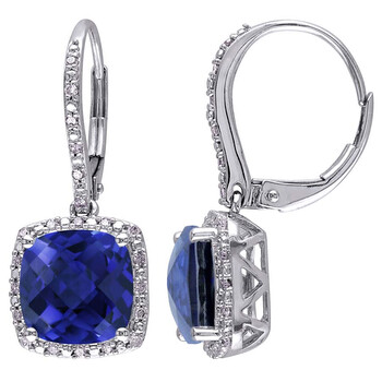 Bông tai Amour Blue Sapphire Diamond Dangle Earrings Jms002977