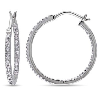 Bông tai Amour 1/4 Ct Tw Inside Outside Diamond Hoop Earrings In 10K White Gold