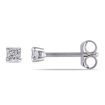 Bông tai Amour 1/10 Ct Tw Princess Cut Diamond Stud Earrings In 14K White Gold