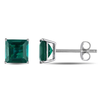 Bông tai Amour Square Cut Created Emerald Stud Earrings In 10K White Gold