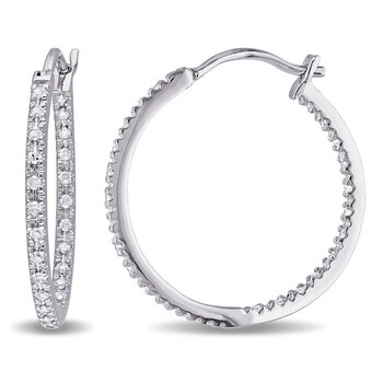 Bông tai Amour 1/4 Ct Tw Diamond Inside Outside Hoop Earrings In Sterling Silver