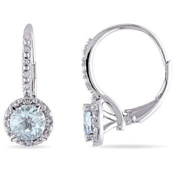Bông tai Amour Aquamarine And Diamond Leverback Halo Earrings In Sterling Silver