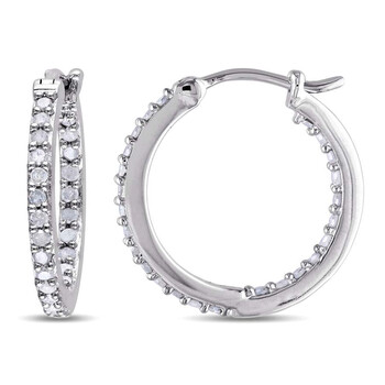Bông tai Amour 1/2 Ct Tw Diamond Inside Outside Hoop Earrings In Sterling Silver