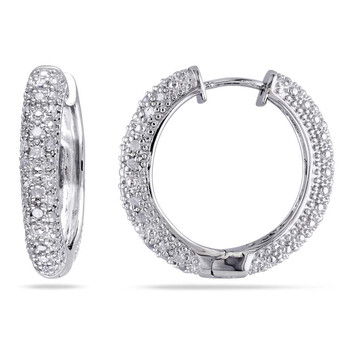 Bông tai Amour 1/2 Ct Tw Diamond Hoop Earrings In Sterling Silver