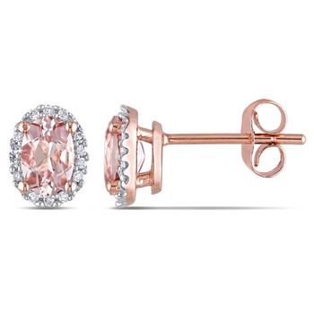 Bông tai Amour Oval Morganite And 1/10 Ct Tw Diamond Halo Earrings In 10K Rose Gold