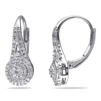 Bông tai Amour 1/4 Ct Tw Diamond Halo Leverback Earrings In Sterling Silver