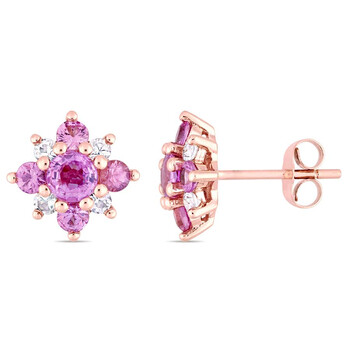 Bông tai Amour 14K Rose Gold Pink Sapphire And Diamond Floral Stud Earrings Jms004230
