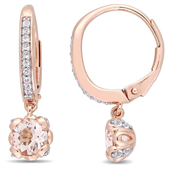 Bông tai Amour 10K Rose Gold Morganite And White Topaz Drop Earrings Jms004246