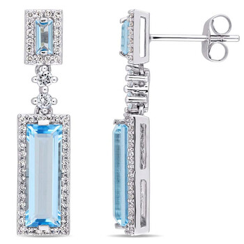 Bông tai Amour 14K White Gold Swiss Bleu Topaz And Diamond Earrings Jms004296