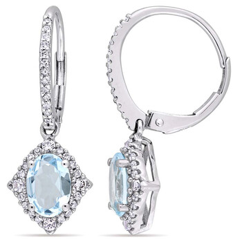 Bông tai Amour 10K White Gold Blue Topaz White Sapphire And Diamond Drop Earrings
