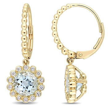 Bông tai Amour 10K Yellow Gold Blue Topaz And Diamond Floral Drop Earrings Jms004414
