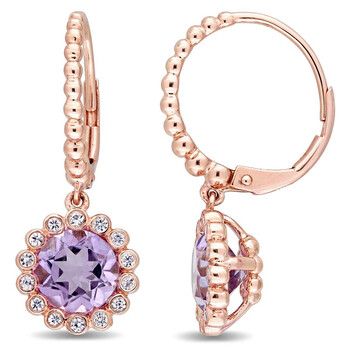 Bông tai Amour 10K Rose Gold Rose De France White Sapphire Floral Drop Earrings