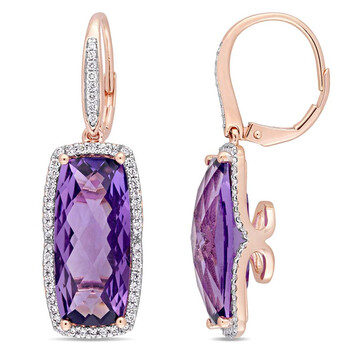 Bông tai Amour 14K Rose Gold Amethyst And Diamond Drop Earrings Jms004418