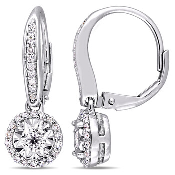 Bông tai Amour 1/2 Ct Diamond Halo Round Sterling Silver Leverback Earrings Jms004474