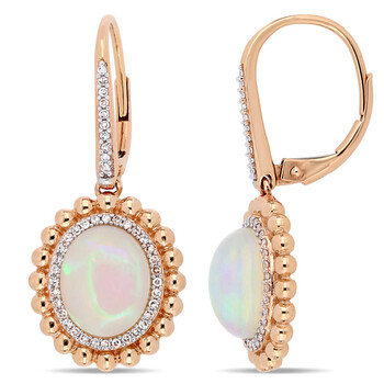 Amour 14K Rose Gold 4 Ct Tgw Ethiopian Blue Opal And 1/4 Tdw Diamond Leverback Earrings 1 Bông tai Amour 14K Rose Gold 4 Ct Tgw Ethiopian Blue Opal And 1/4 Tdw Diamond Leverback Earrings