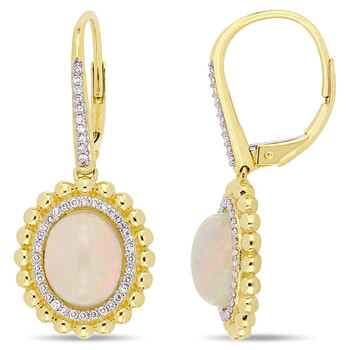 Bông tai Amour 14K Yellow Gold 4 Ct Tgw Ethiopian Yellow Opal And 1/4 Tdw Diamond Leverback Earrings
