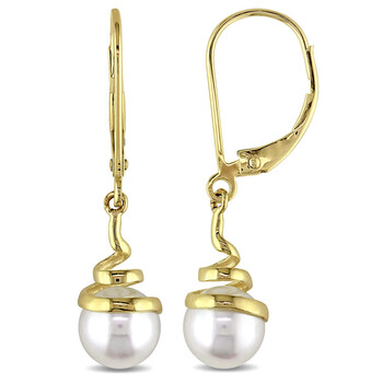 Bông tai Amour 10K Yellow Gold 6.5 - 7 Mm Freshwater Cultured White Pearl Dangle Earrings