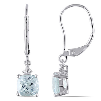 Bông tai Amour 10K White Gold 1 3/4 Ct Tgw Aquamarine And 0.024 Ct Tdw Diamond Dangle Earrings