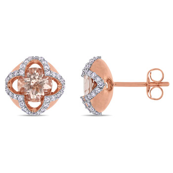 Bông tai Amour 10K Rose Gold 1 2/5 Ct Tgw Morganite And 1/4 Ct Tdw Diamond Stud Earrings