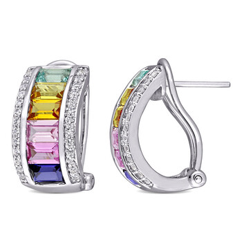Bông tai Amour Sterling Silver 4 1/4 Ct Tgw Created Multi-Color Sapphire Post Stud Earrings