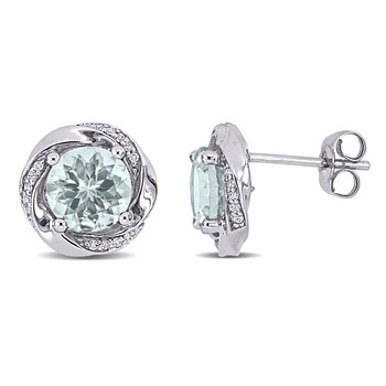Bông tai Amour 10K White Gold 2 1/3 Ct Tgw Aquamarine And 1/10 Ct Tdw Diamond Stud Earrings