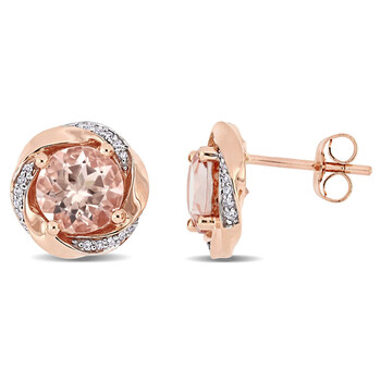 Bông tai Amour 10K Rose Gold 2 1/3 Ct Tgw Morganite And 1/10 Ct Tdw Diamond Stud Earrings