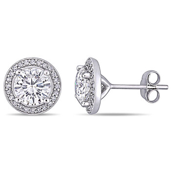 Bông tai Amour Ladies 14K White Gold 2 Ct Round Cut White Moissanite And Diamond Stud Earrings