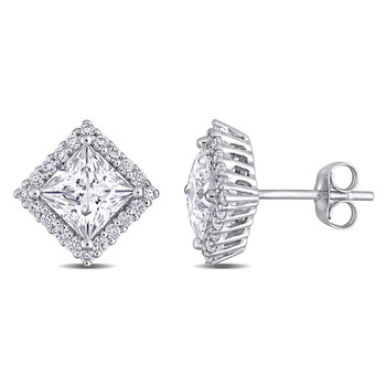 Bông tai Amour Ladies 10K White Gold 2.8 Ct Princess Cut White Moissanite Stud Earrings