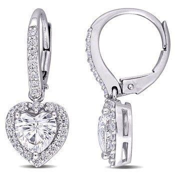 Bông tai Amour Ladies 10K White Gold 1.6 Ct Heart Cut White Moissanite Drop/Dangle Earrings